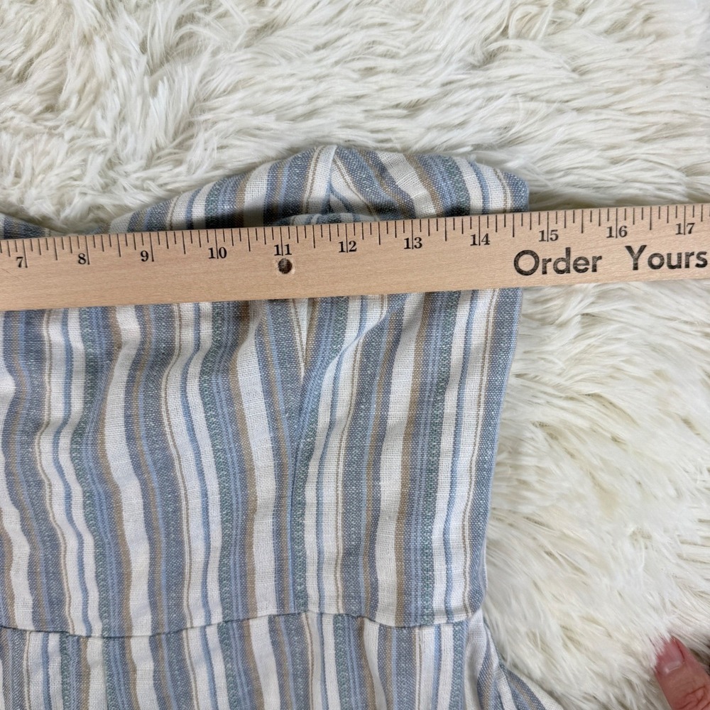 Lulus Striped Strapless Wide Leg Jumpsuit Tie Waist Linen Blend Small Prep Chic - Picture 5 of 12